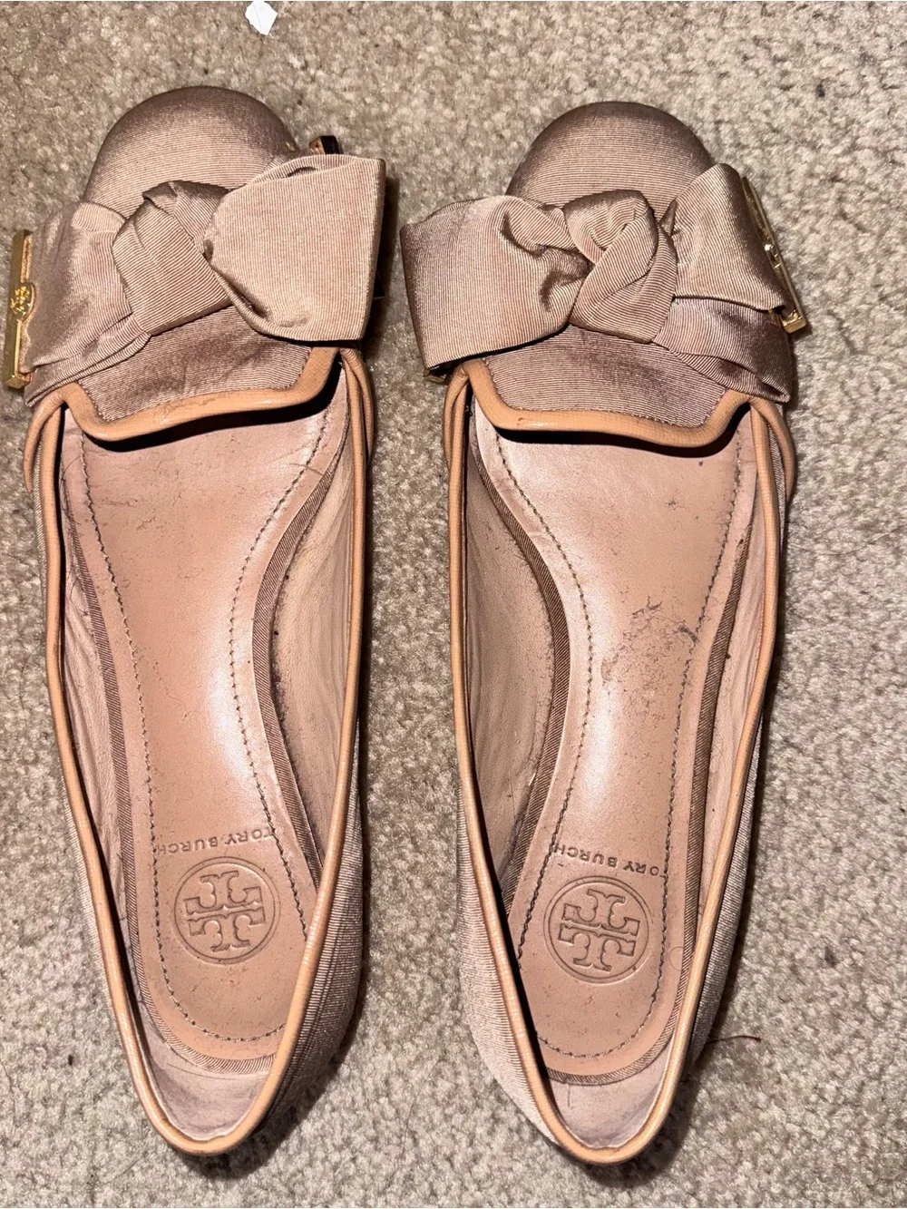 Tory Burch Tan Bow-Front Leather Flats